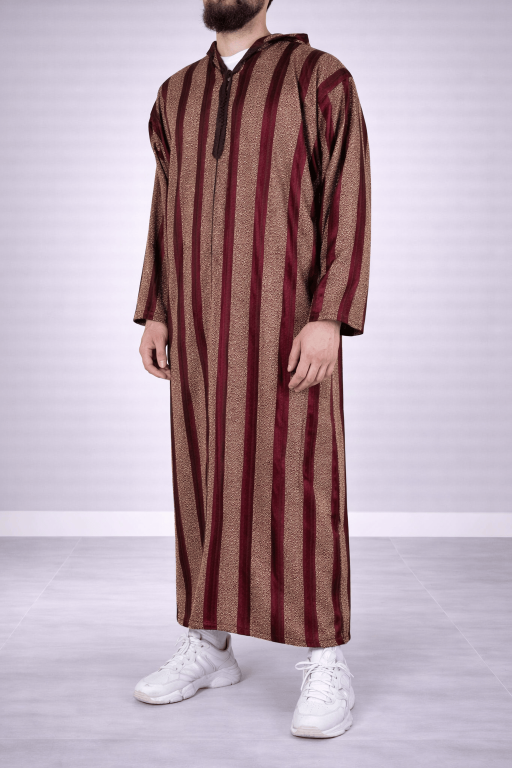 Marokkaanse Djellaba “Atlas” Bordeaux/Mosterd van Djellaba Mannen Marokkaanse Djellaba “Atlas” Bordeaux/Mosterd van Djellaba Mannen