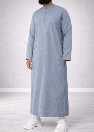 Emirati Qamis “Premium” Melange Blauw van Djellaba Mannen